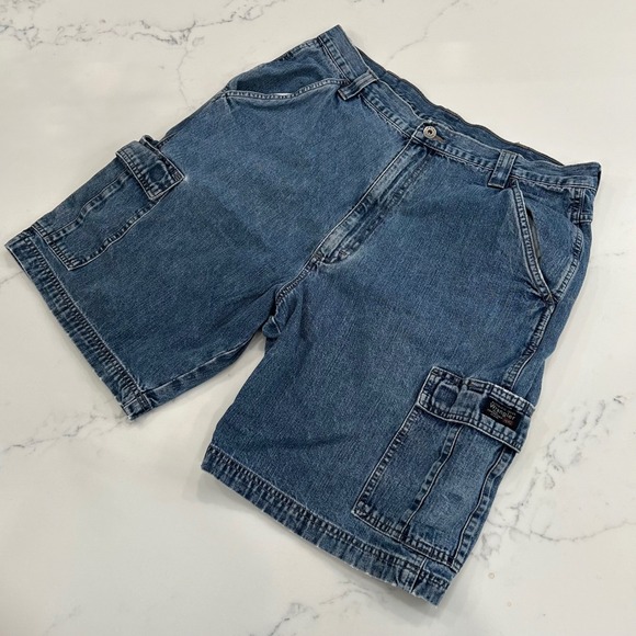 Wrangler Denim Cargo Shorts‎ Mens 38 Y2K Blue Jean Utility Workwear Denim Skater - Picture 1 of 7